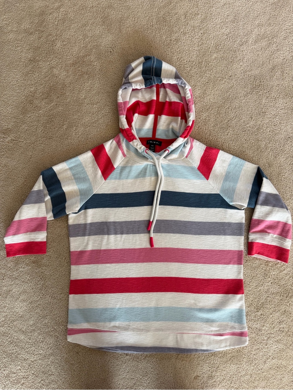 Tribal Striped Hooded Top in Pink, Red, and Blue